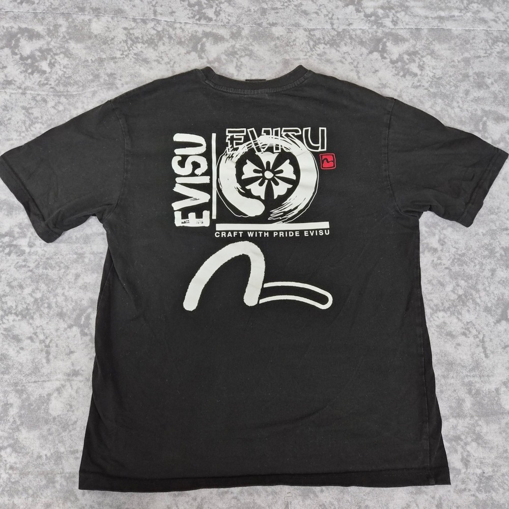 Evisu Graphic Logo Tee Mens Size M Japanese Streetwear Cyber Y2K Gorpcore Skater